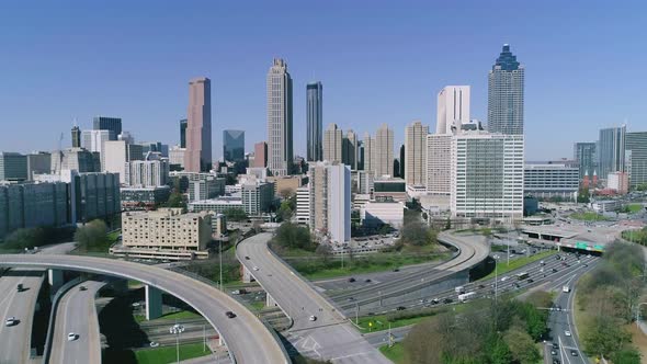 Aerial of the Skyline and Spaghetti Junction Freeways in Atlanta alt