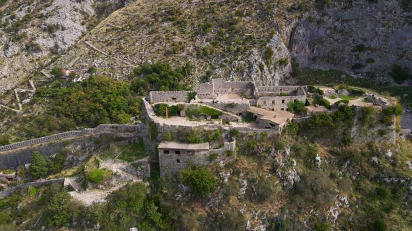 Aerial Shot of the Fortress St John San Giovanni Over the Old Town of Kotor the Famous Tourist Spot alt