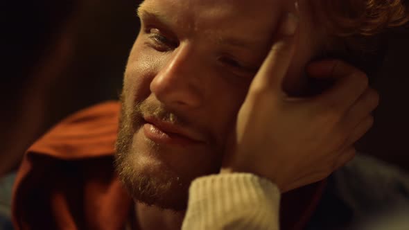 Satisfied Man Enjoy Love on Honeymoon Closeup alt