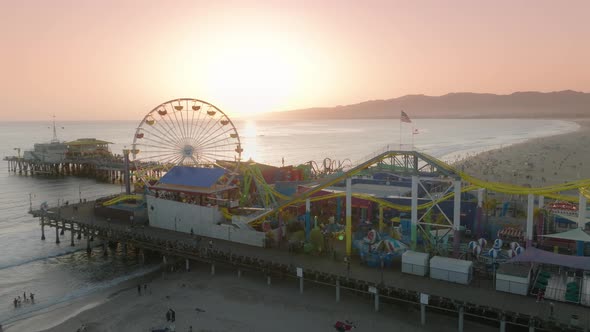 Aerial View of Santa Monica Pier Shoreline on a Sunny Day in Los Angeles USA alt