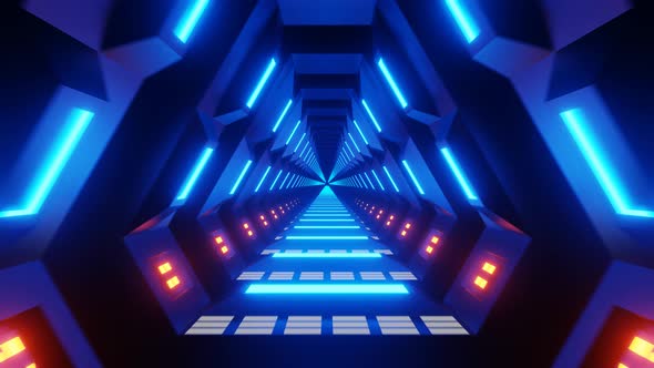 Flight in abstract sci-fi tunnel seamless loop. Futuristic VJ motion graphics for music video