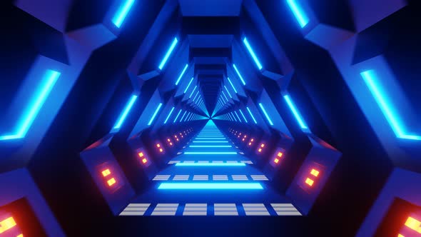 Flight in abstract sci-fi tunnel seamless loop. Futuristic VJ motion graphics for music video alt