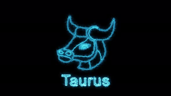 The Taurus zodiac symbol, horoscope sign lighting effect green neon glow