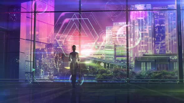 Science Fiction Plot With Robot And Infographics HD alt