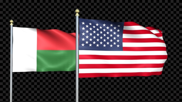Madagascar And United States Two Countries Flags Waving alt