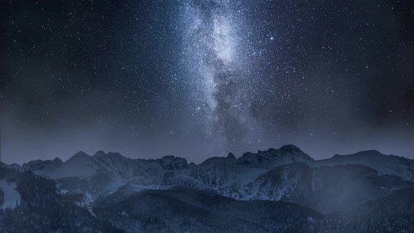 Zakopane with milky way and falling stars, timelapse, Stock Footage