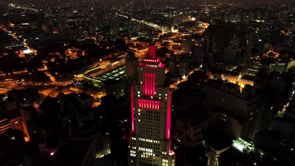 Night scape downtown Sao Paulo Brazil. Night city landscape of downtown district alt