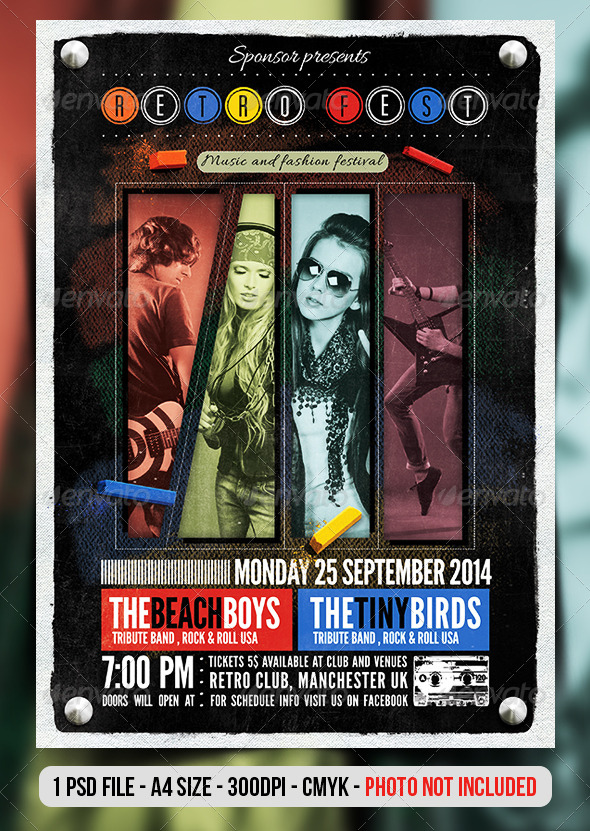 Retro / Vintage / Indie Concert Flyer / Poster - Clubs & Parties Events