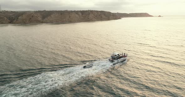 Aerial view yacht travel in Santa Martianita beach Ecuador alt