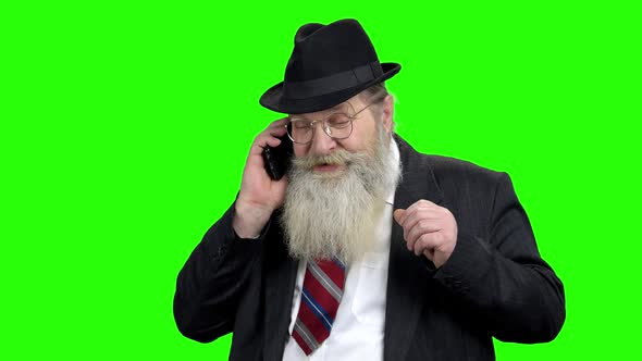 Salesman Negotiating on Phone Green Screen alt