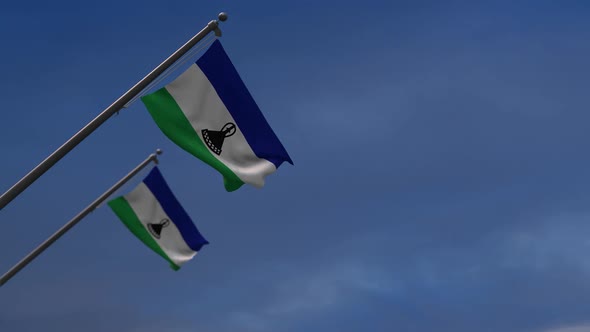Lesotho Flags In The Blue Sky - 2K