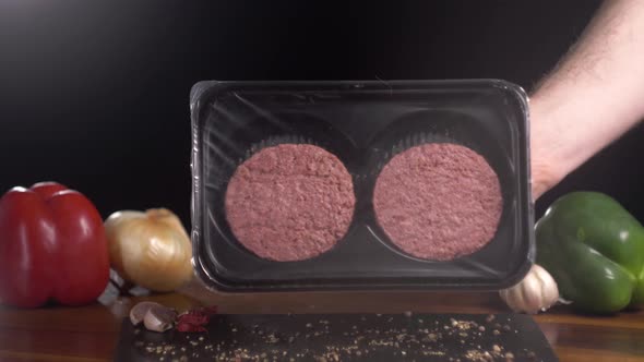 Plant Based Vegan Burger Meat Fake Vegeterian Beef Meat Close Up Fresh Impossible Veggie Food Beyond alt