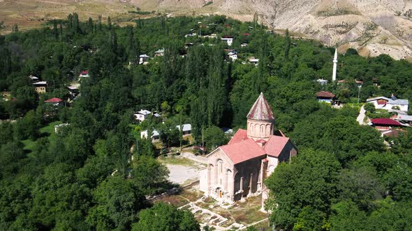 Artvin Yusufeli Ishan church drone aerial 4k motion shot.