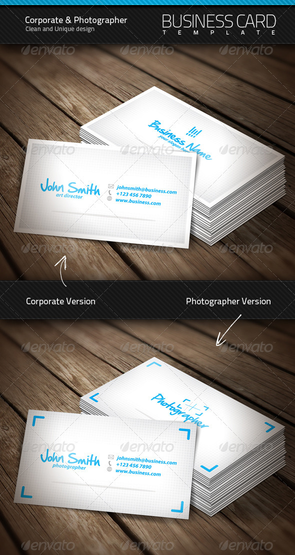 Clean Corporate & Photographer Business Card - Corporate Business Cards