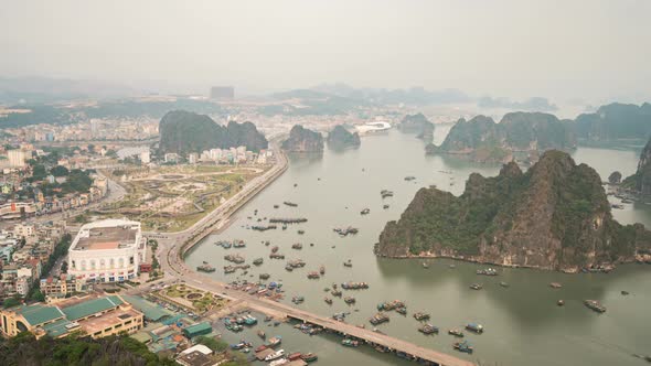 Ha Long Bay, Vietnam, Timelapse  - Wide angle view of Ha Long City Daytime