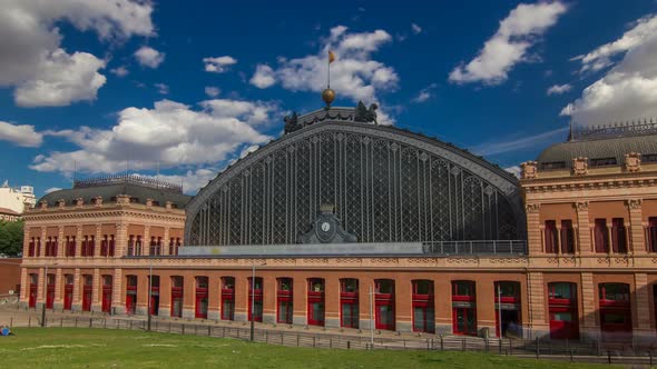 Puerta De Atocha Train Station Building Timelapse Hyperlapse in Madrid Spain alt