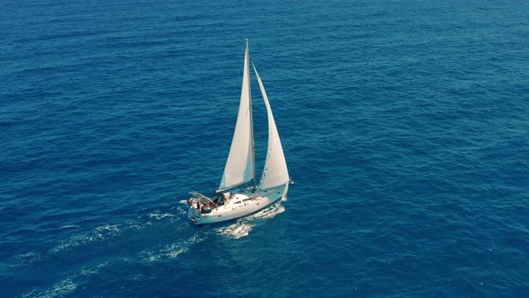Yacht Sailing on Opened Sea. Sailing Boat. Yachting Video. Yacht From Above. Yachting at Windy Day alt