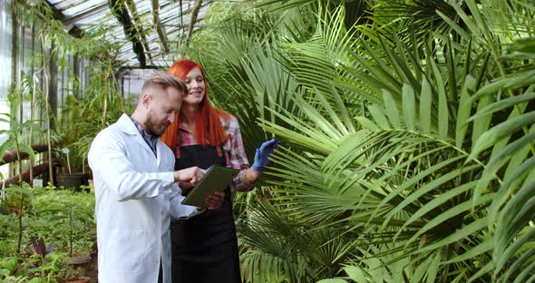 Smiling Happy Lady Florist and Scientist Man with alt