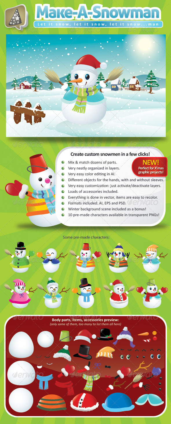 Vector Snowman Creation Pack - Characters Vectors