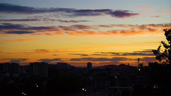 Panoramic View Of The Sunset In The City