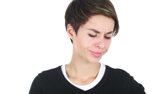 Woman Waiting and Watching Time White Background alt