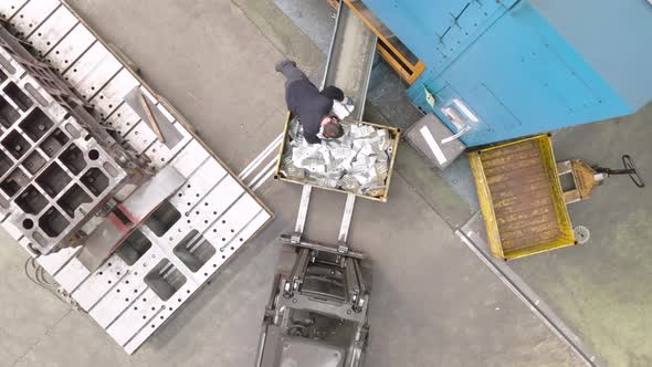 Aerial View of Workers in Modern Metal Stamping Factory alt