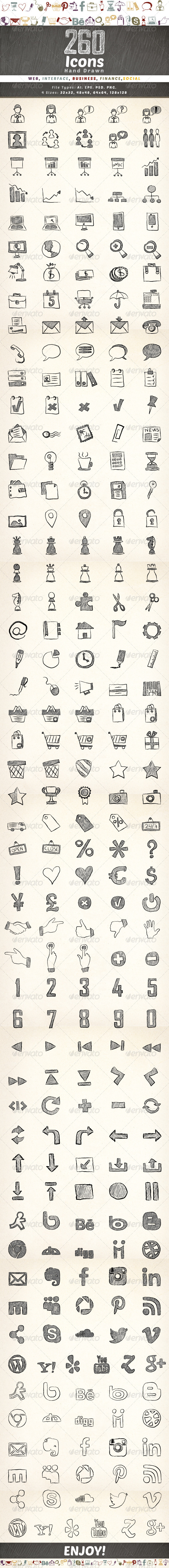 260 Hand Drawn Icons - Icons