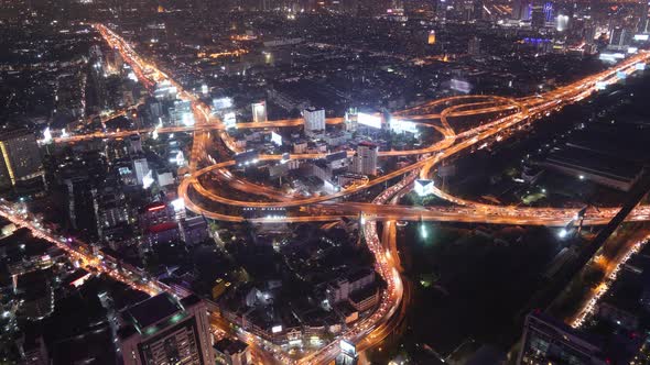 4k Timelapse of Bangkok city night view with main traffic high way,Thailand alt