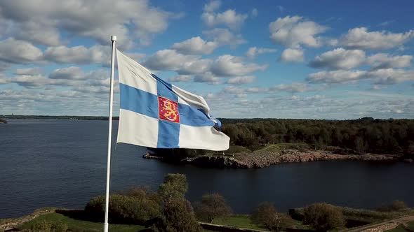 European Flag White with Blue Stripes Wave on the Wind Foreground in Helsinki alt