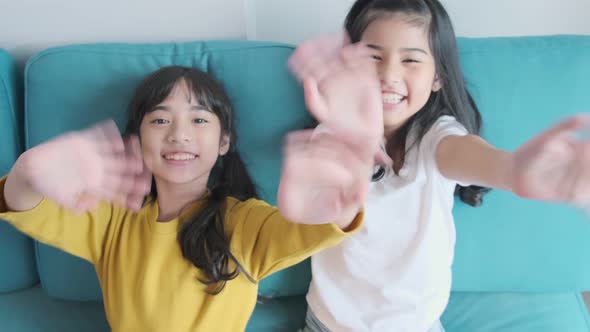 happiness asian child sibling girlfriend playing fun together alt