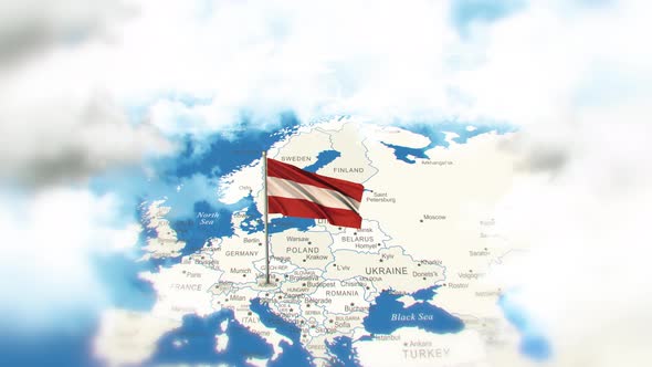 Austria Map And Flag With Clouds