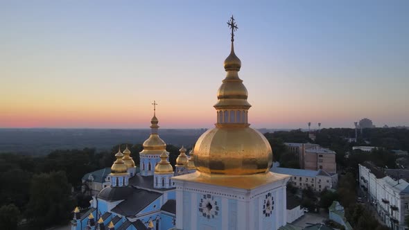 Aerial View of St. Michael's Golden-Domed Monastery in the Morning. Kyiv, Ukraine alt