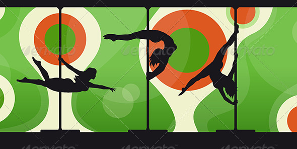 Silhouettes of Pole Dancers on Abstract Background - Sports/Activity Conceptual