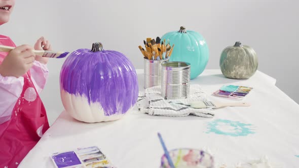 Step by step. Painting craft pumpkin with acrylic paint to create decorated mermaid Halloween pumpki alt