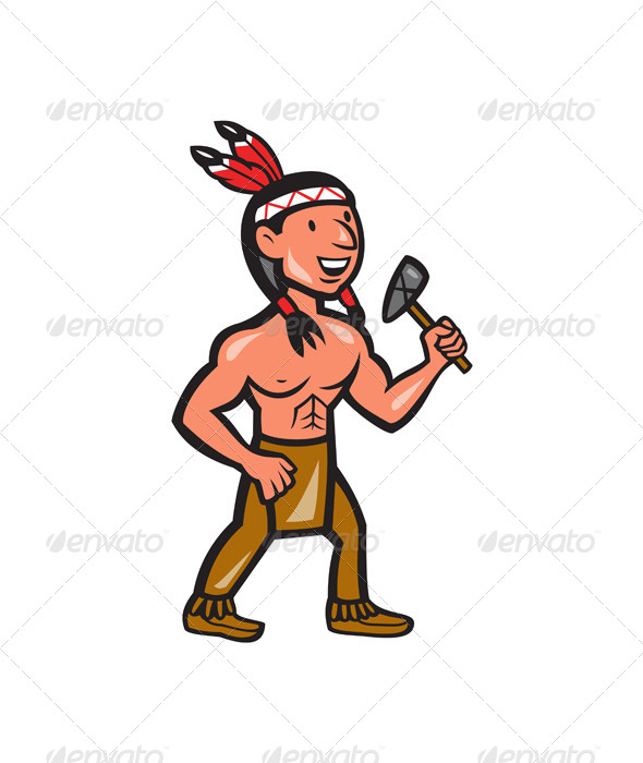 Native American Holding Tomahawk Cartoon by patrimonio | GraphicRiver