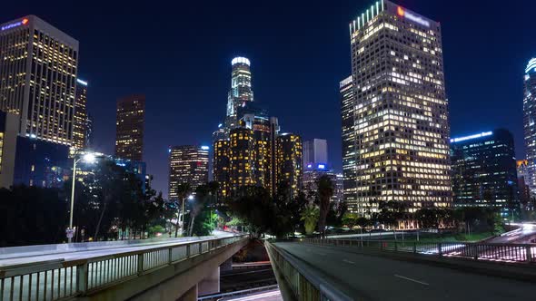 Downtown Los Angeles at Night With Panning alt