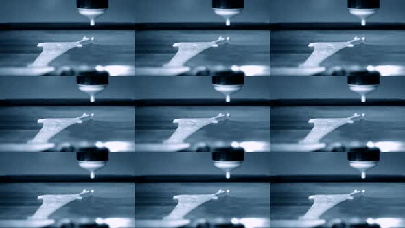 3D Printer Printing Pancakes with Liquid Dough Different Shapes Closeup alt