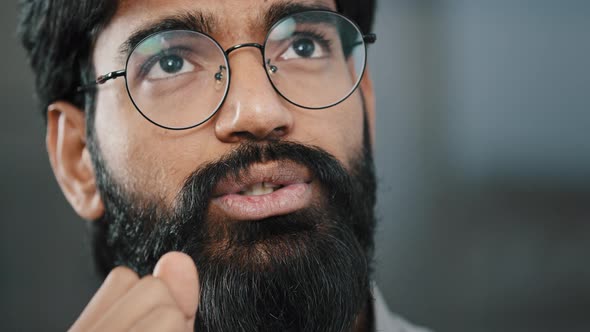 Closeup Portrait Arab Thoughtful Pensive Business Man Has Question Dilemma Concentrated Think of alt