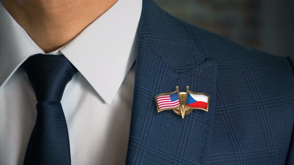 Businessman Friend Flags Pin United States Of America Czech Republic alt