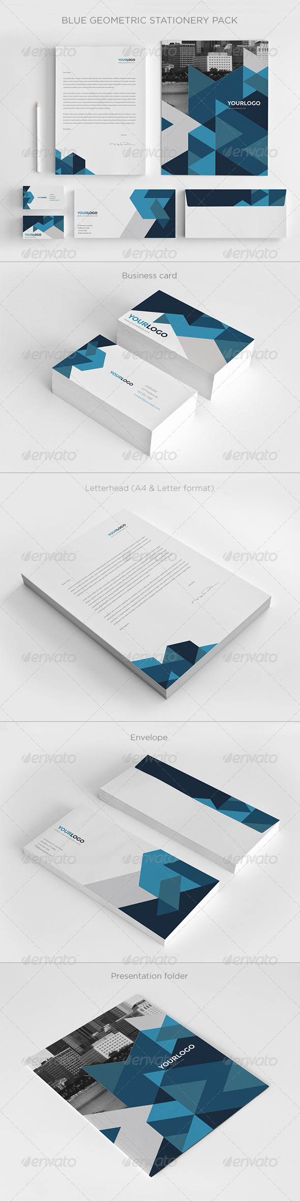 Blue Geometric Stationery Pack by AbraDesign | GraphicRiver