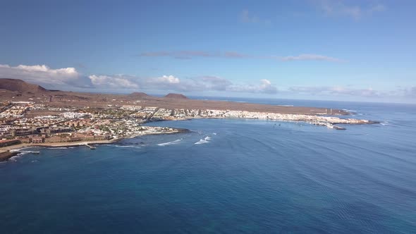 Aerial View of Waves Crashing on the Bay of Corralejo, Fuerteventura