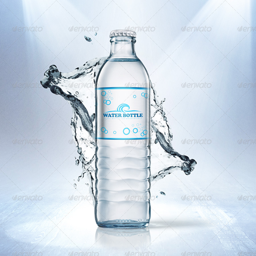 Glass Bottle for Water Mockup by garhernan | GraphicRiver