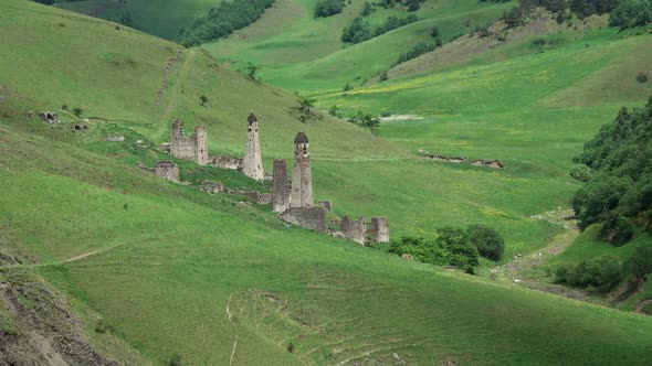 Medieval Tower Complex in Mountains alt