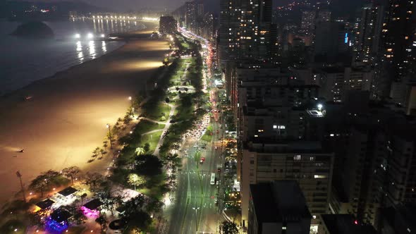 Night scape of coastal city of Santos state of Sao Paulo Brazil. alt