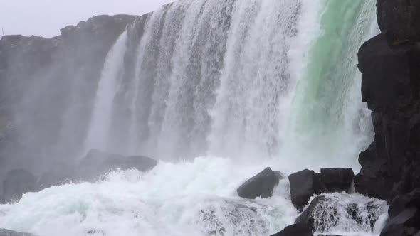 Thingverllir national park waterfall glacier melt Iceland slow motion close up