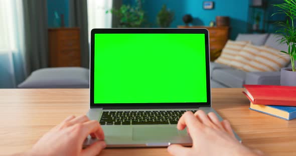 Close Up of Male Hand is Using Laptop Touch Pad alt