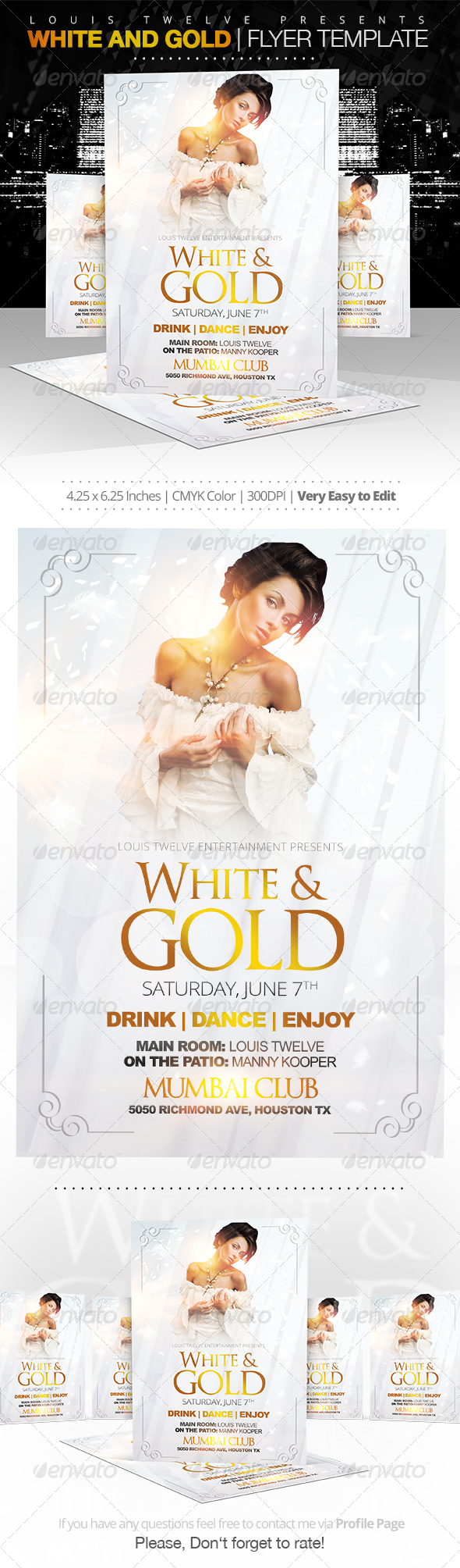 White and Gold Party Flyer Template - Clubs & Parties Events