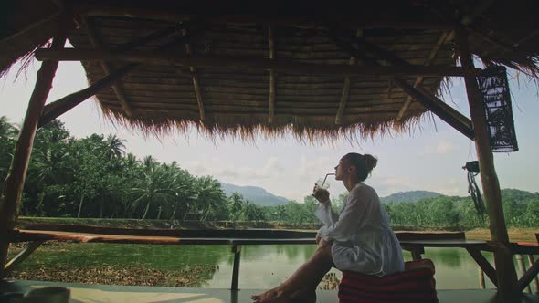 Woman Drinking Cocktail Tasty Beverages Iced Coffee alt