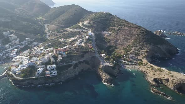 Aerial Footage of a Small Beach in Bali Village. Crete, Greece