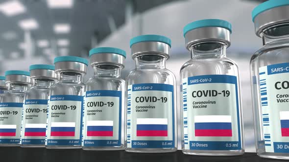 COVID19 Coronavirus Vaccine From Russia Federation Production Line Looped Video